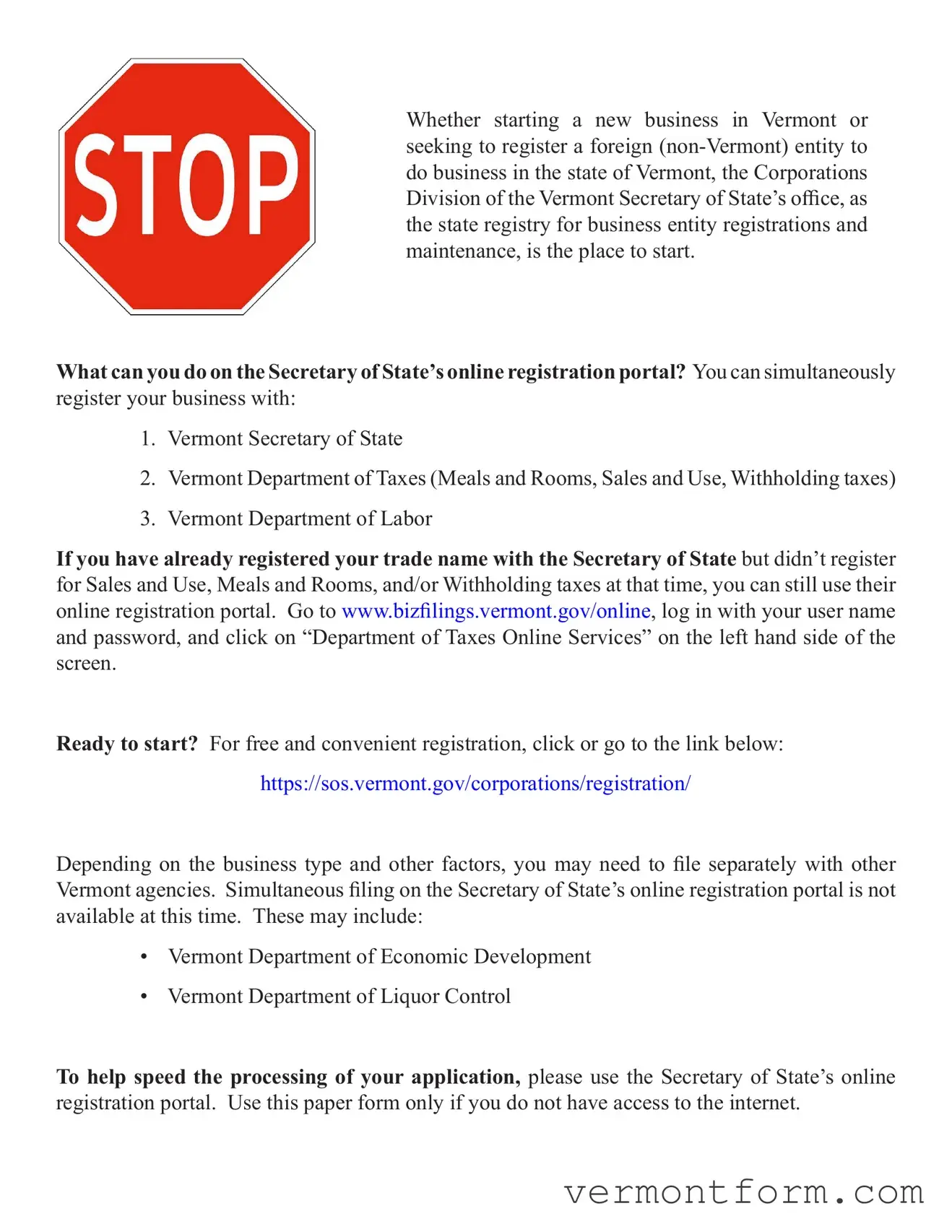 Fill Out a Valid S 1 Vermont Form