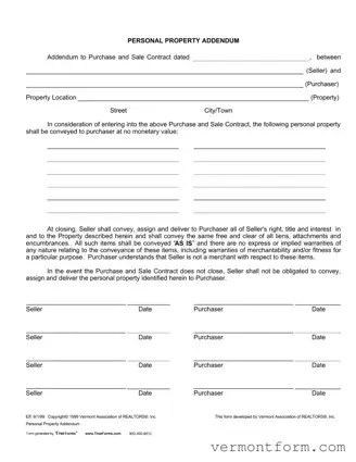 Fill Out a Valid Purchase Addendum Vermont Form