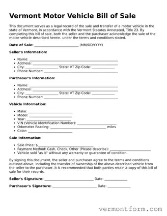 Attorney-Verified Vermont Motor Vehicle Bill of Sale Template