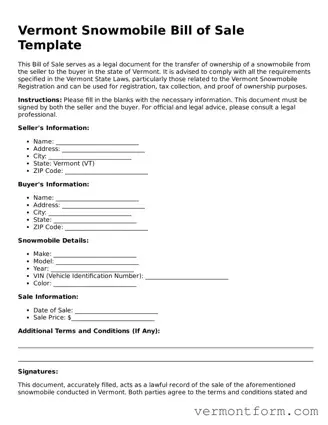 Attorney-Verified Vermont Snowmobile Bill of Sale Template