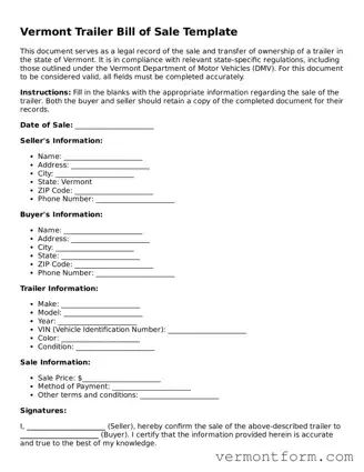 Attorney-Verified Vermont Trailer Bill of Sale Template