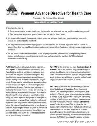 Fill Out a Valid Vermont Directive Health Care Form