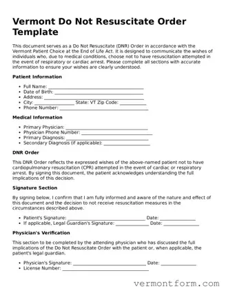 Attorney-Verified Vermont Do Not Resuscitate Order Template