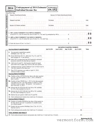 Fill Out a Valid Vermont In 152 Form