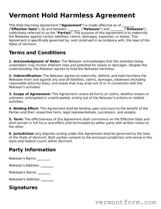 Attorney-Verified Vermont Hold Harmless Agreement Template