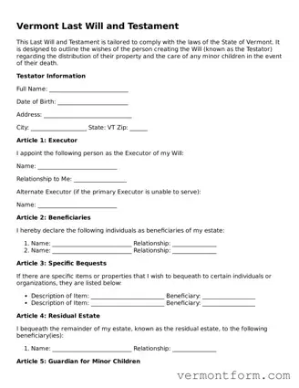 Attorney-Verified Vermont Last Will and Testament Template