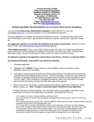 Fill Out a Valid Vermont Non Resident Pharmacy Form