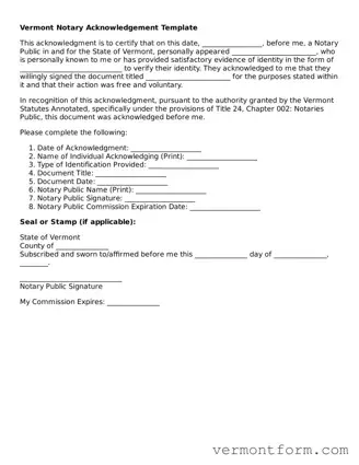 Attorney-Verified Vermont Notary Acknowledgement Template