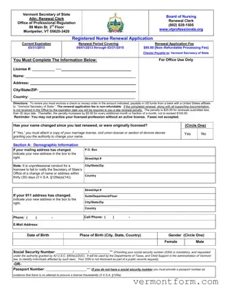 Fill Out a Valid Vermont Nurse Renewal Form