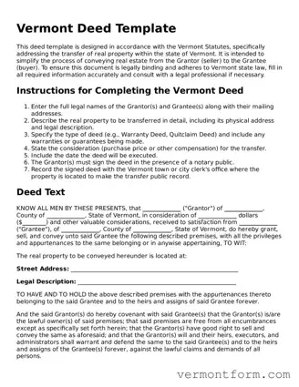 Attorney-Verified Vermont Deed Template
