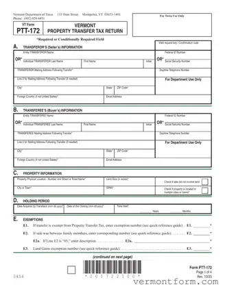 Fill Out a Valid Vermont Pt 172 S Form