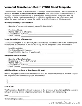 Attorney-Verified Vermont Transfer-on-Death Deed Template