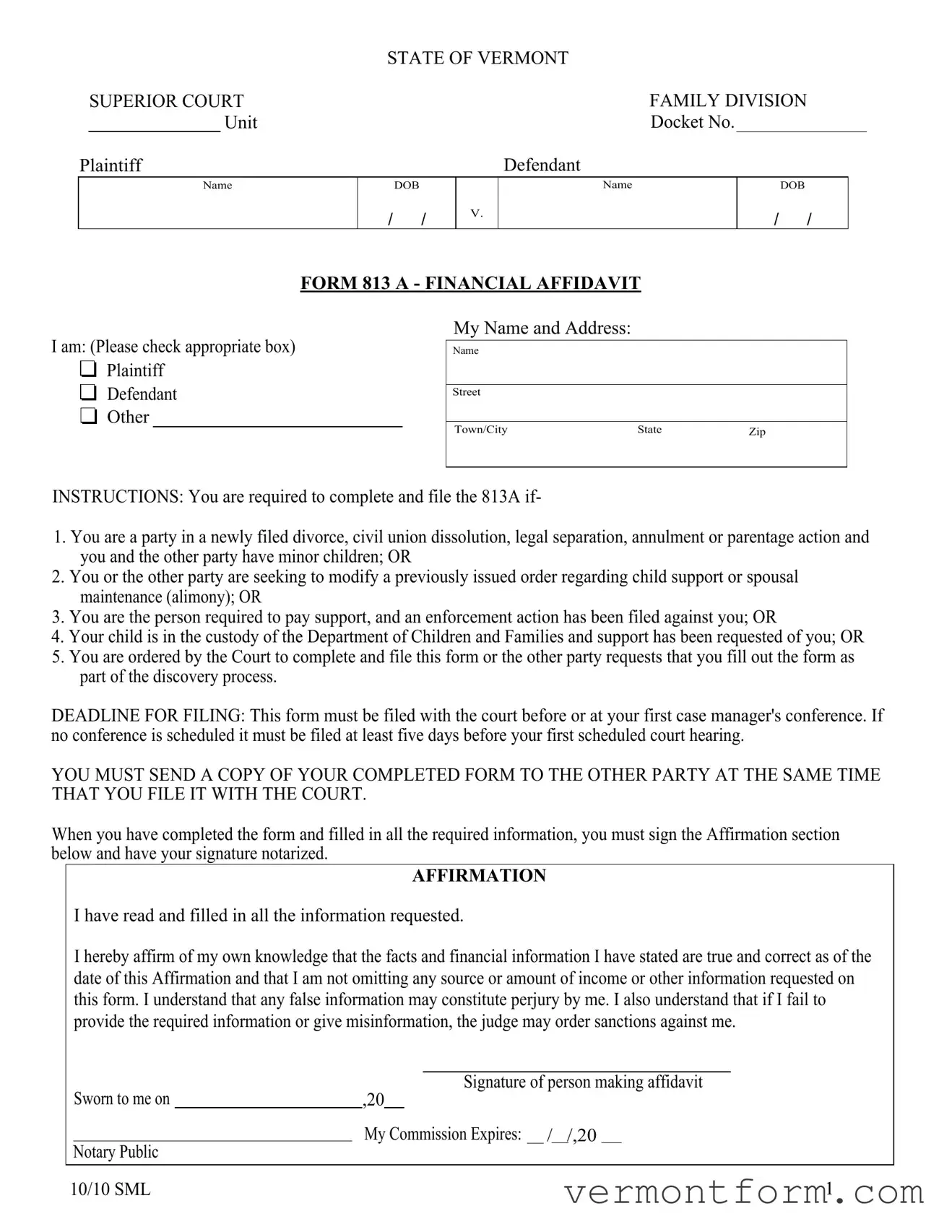 Fill Out a Valid Vermont 813 Form