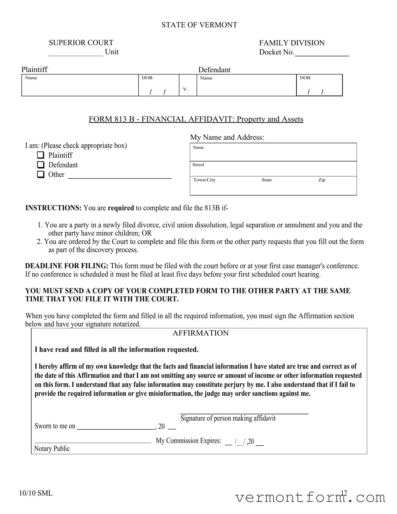 Fill Out a Valid Vermont 813B Form
