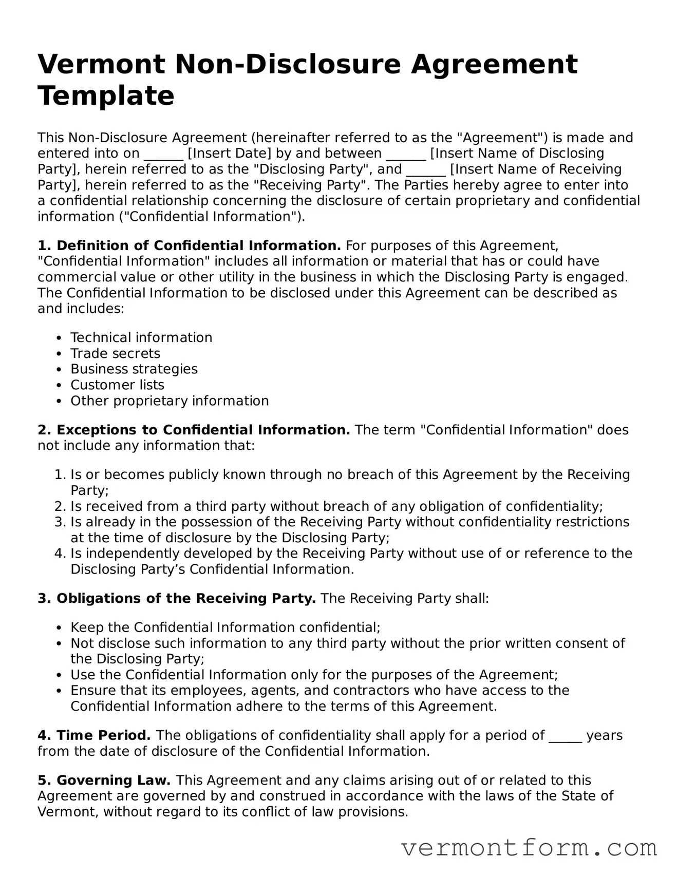 Attorney-Verified Vermont Non-disclosure Agreement Template
