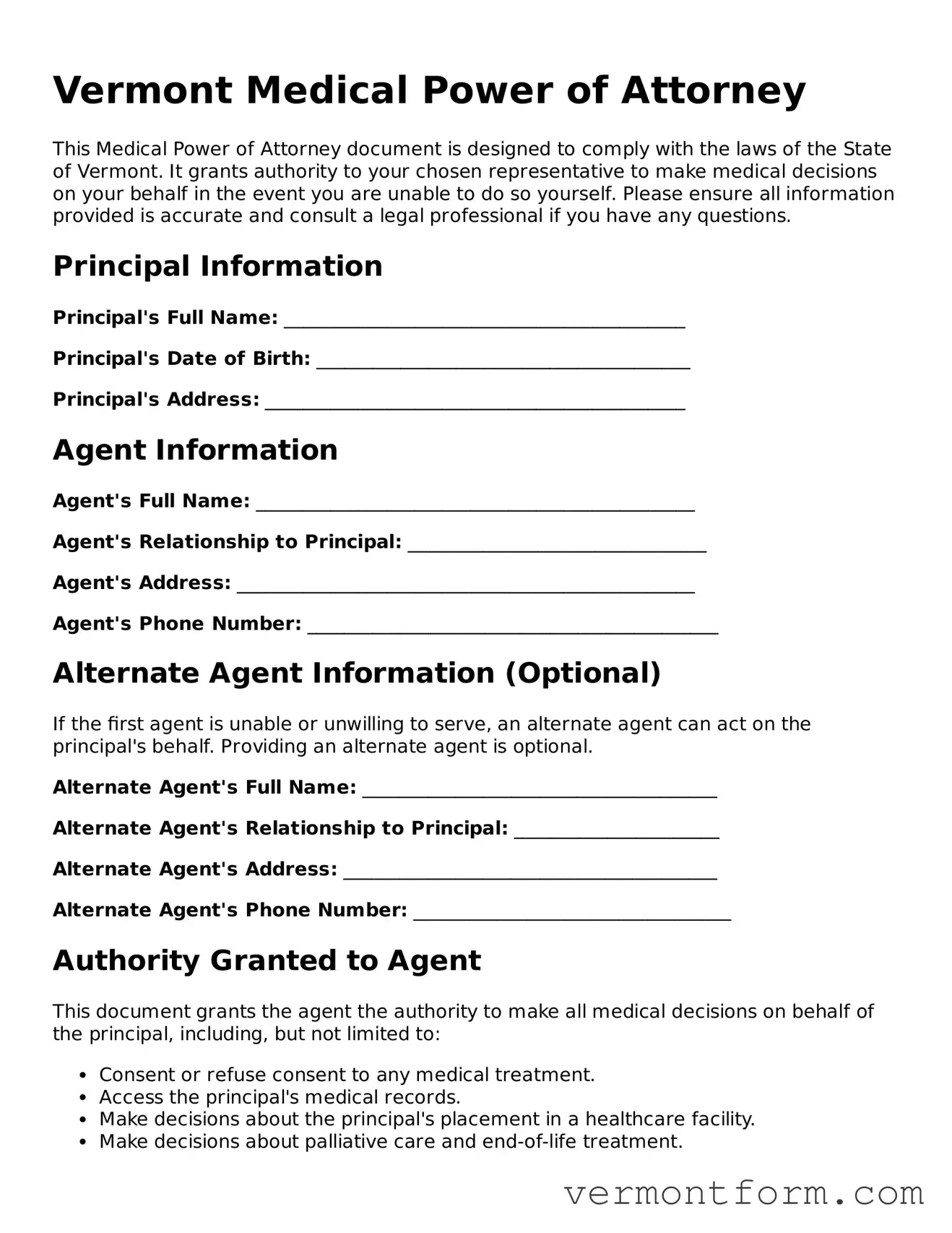 Attorney-Verified Vermont Medical Power of Attorney Template