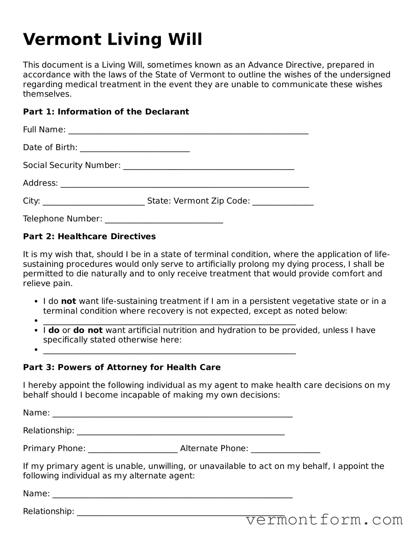 Attorney-Verified Vermont Living Will Template