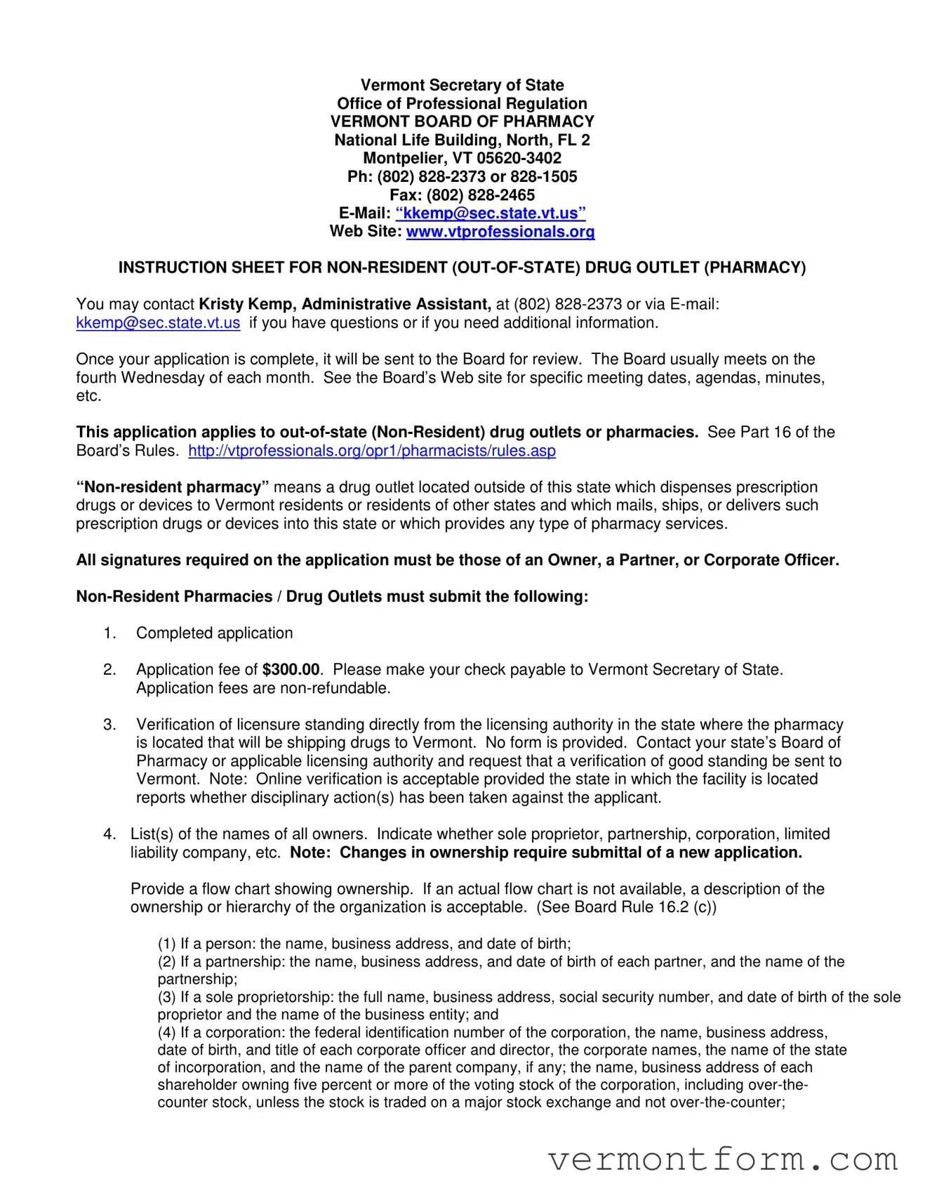 Fill Out a Valid Vermont Non Resident Pharmacy Form