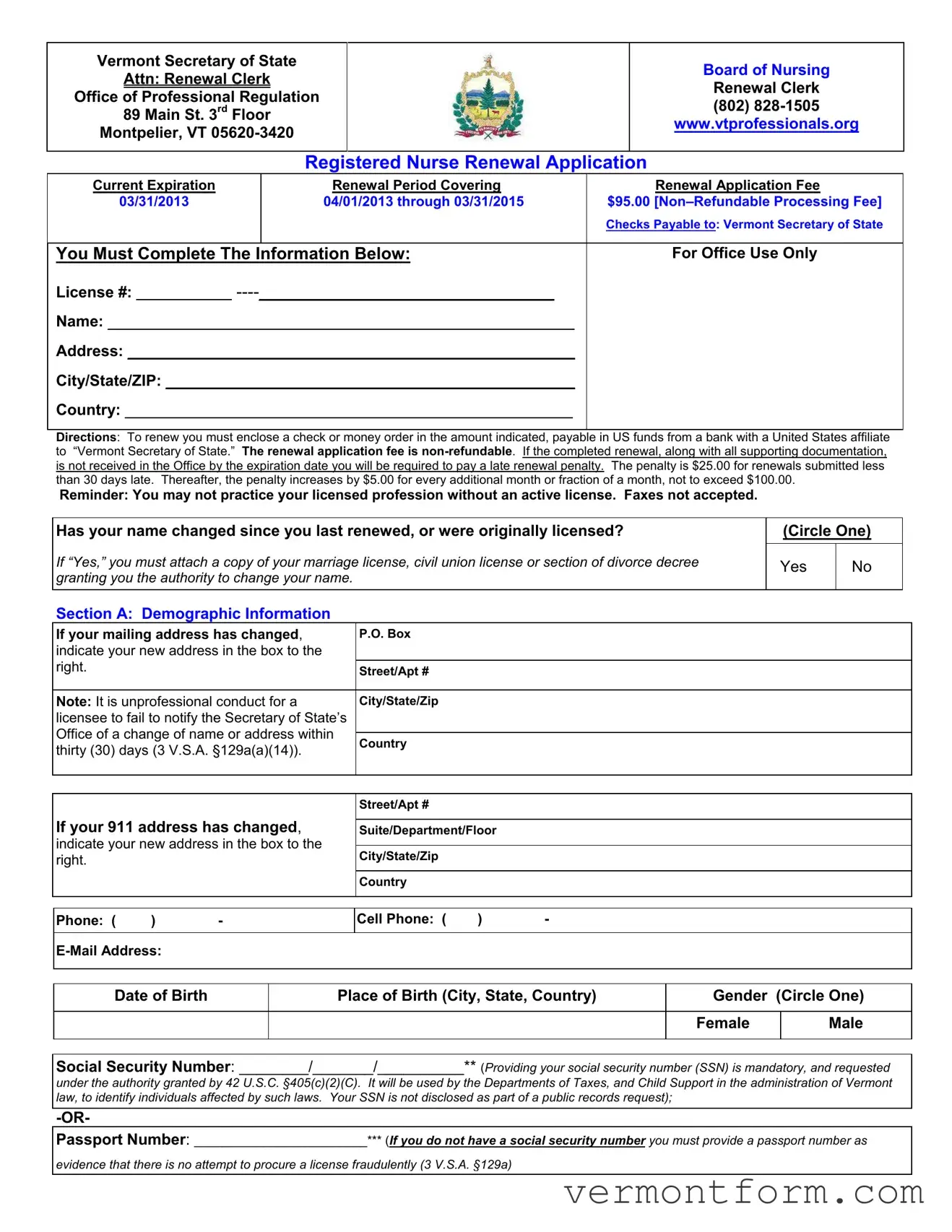 Fill Out a Valid Vermont Nurse Renewal Form