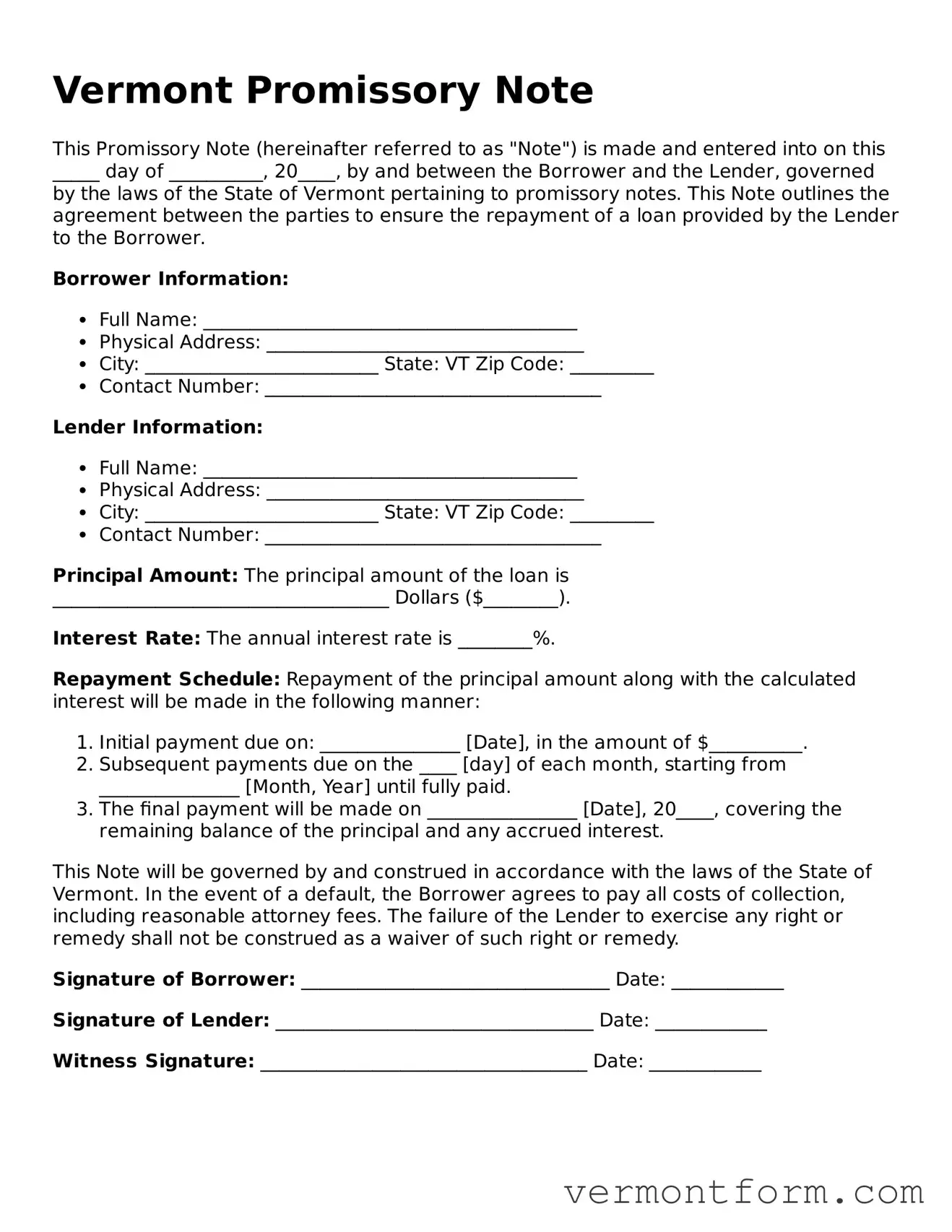 Attorney-Verified Vermont Promissory Note Template